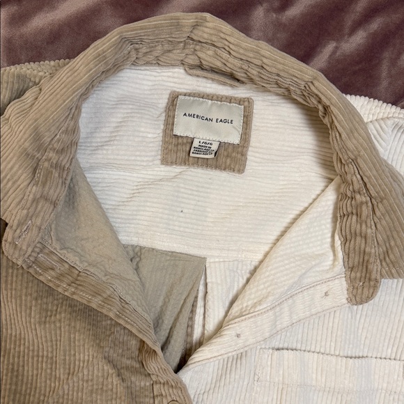 American Eagle Outfitters Men's Corduroy Shirt - Cream and Tan - Picture 2 of 3
